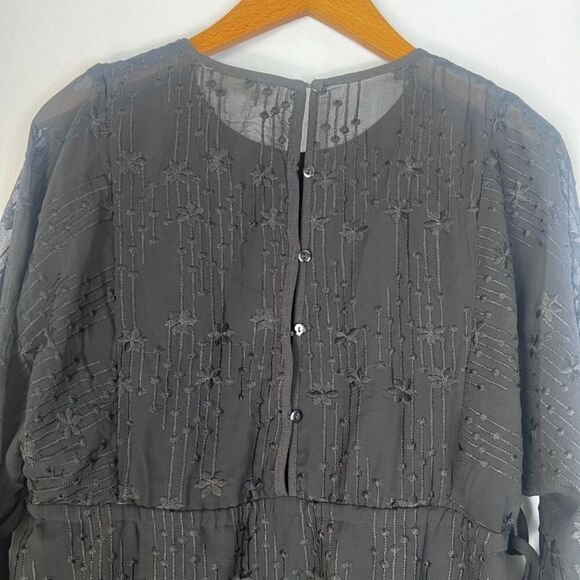 Suzanne Betro Weekends Black Floral Embroidered Tie Waist/Sleeve Blouse Sz Small - Picture 4 of 10